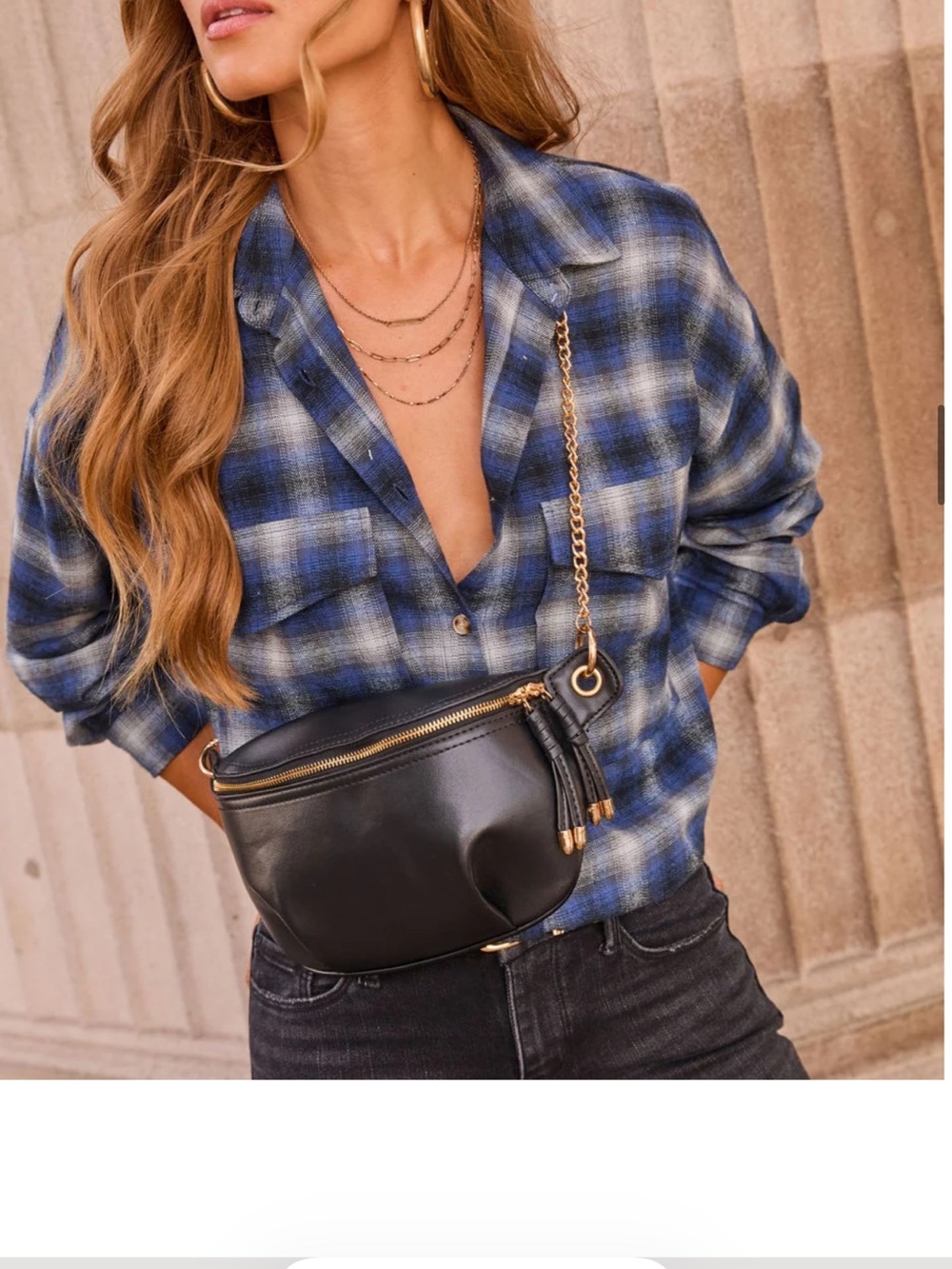 Vici Black Crossbody Belt Bag with Gold Chain